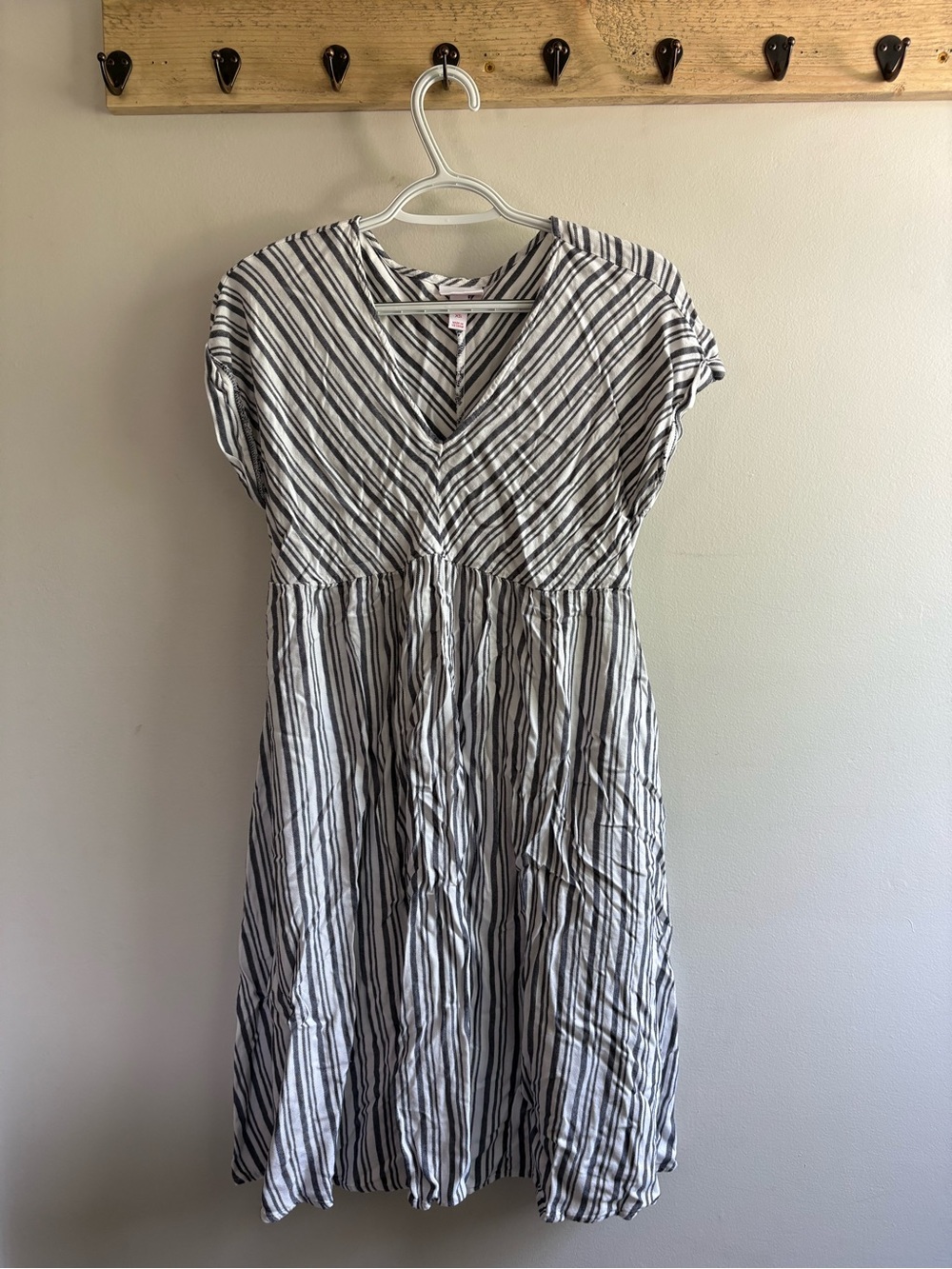 Striped V-Neck Midi Dress in White and Black - MATERNITY